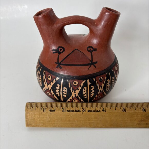 Vintage Red Clay Wedding Vase Signed El Molle Chile 5” Tall South America - Picture 6 of 10